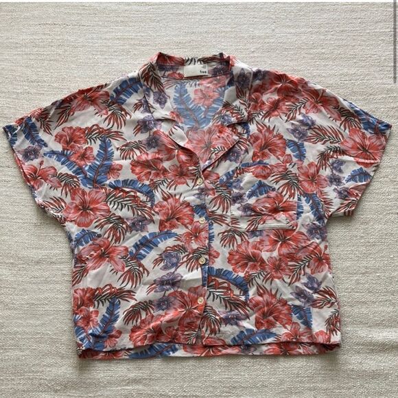 Aritzia Wilfred Free Hibiscus Print Aloha Shirt small - Picture 1 of 6